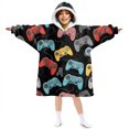 thumbnail image 1 of Game Controller Black Pattern Lamb Fleece Blanket Hoodies for Teens ,Teens Oversize Sherpa Wearable Hooded Blanket Sweatshirt with Super Pockets, 1 of 6