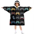 thumbnail image 1 of Game Controller Black Pattern Lamb Fleece Blanket Hoodies for Teens ,Teens Oversize Sherpa Wearable Hooded Blanket Sweatshirt with Super Pockets, 1 of 4