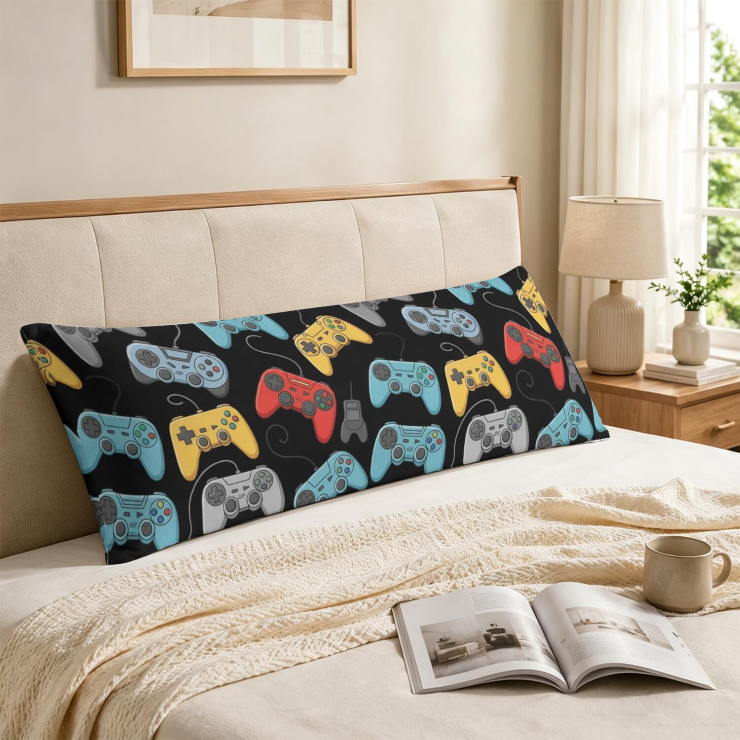 Patterns On Controller Game Controller Black Pattern Long Throw Pillow Cover, Full Body ...