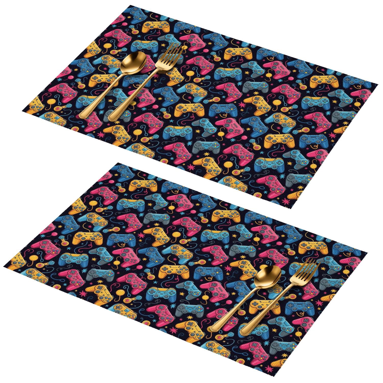 Game Controller Black Pattern PVC Woven Placemats Set Of 2, Bar Counter ...