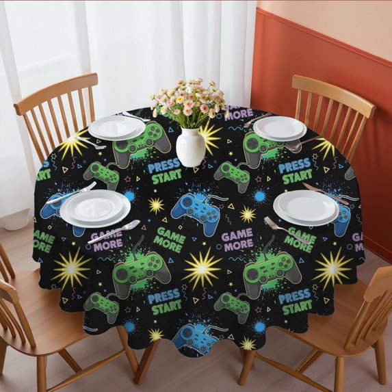Game Controller Black Pattern Round Tablecloth 60"x60", Wrinkle Resistant Wipeable Table Cover for Kitchen Dining Room Picnic Patio and Party