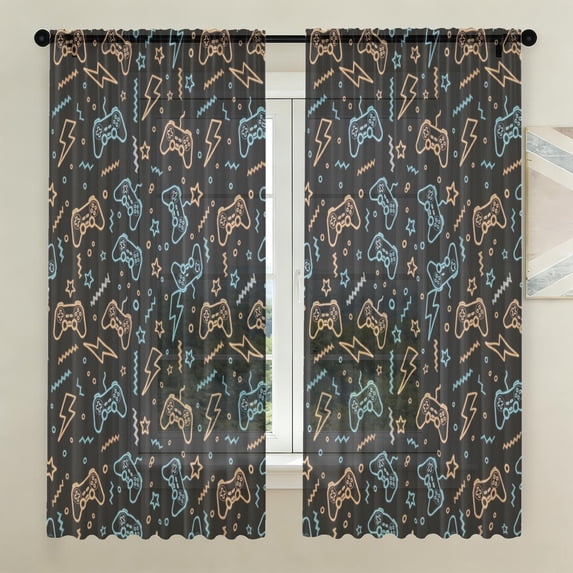 Game Controller Black Pattern Sheer Curtains, Sheer Window Panels with ...