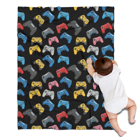 Game Controller Black Pattern Sherpa Fleece Throw Blanket,Soft Plush,Warm,All Season,Cozy Fuzzy Flannel Blanket for Sofa Bed Couch Living Room Chair,30"x40"