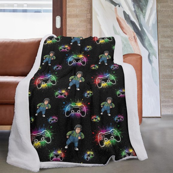 Game Controller Black Pattern Sherpa Fleece Throw Blanket,Soft Plush,Warm,All Season,Cozy Fuzzy Lamb Fleece Blanket for Sofa Bed Couch Living Room Chair,60“x80"