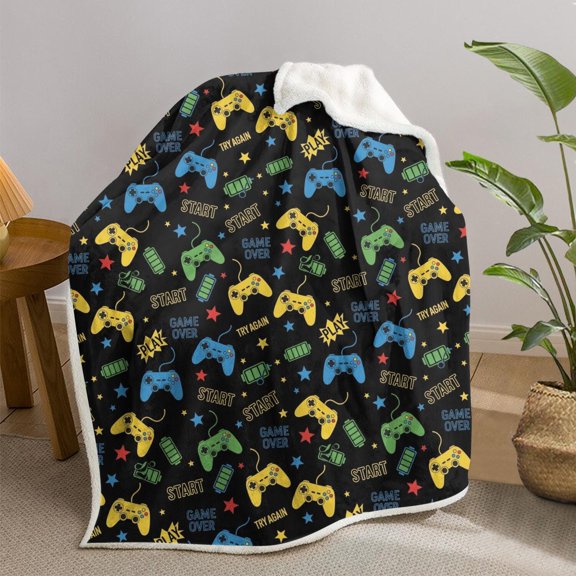 Game Controller Black Pattern Sherpa Fleece Throw Blanket,Soft Plush,Warm,All Season,Cozy Fuzzy Lamb Fleece Blanket for Sofa Bed Couch Living Room Chair,30"x40"