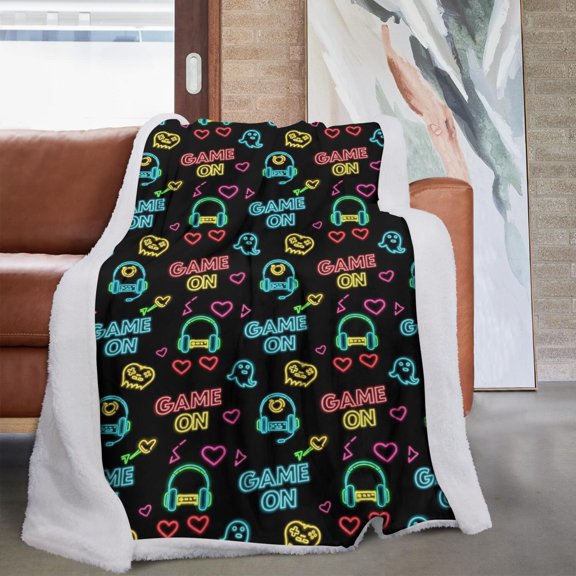 Game Controller Black Pattern Sherpa Fleece Throw Blanket,Soft Plush,Warm,All Season,Cozy Fuzzy Lamb Fleece Blanket for Sofa Bed Couch Living Room Chair,60“x80"
