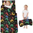 thumbnail image 1 of Game Controller Black Pattern Toddler Nap Mat with Pillow & Blanket, Soft Sleeping Mat for Preschool Daycare Travel Sleepovers, 1 of 6
