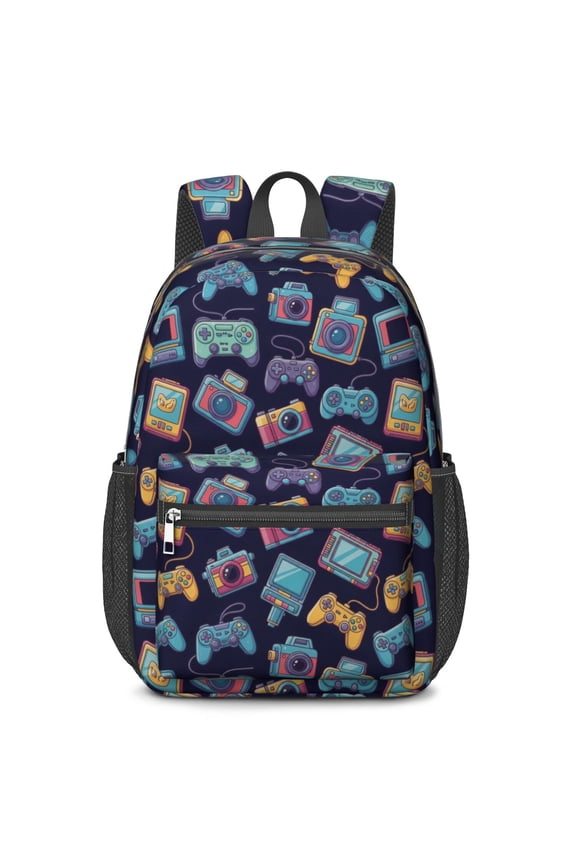 Game Controller Blue Pattern 17" School Backpacks for Teens,Waterproof Oxford Fabric,S-Shape Padded Straps for School,Travel,Hiking,Camping
