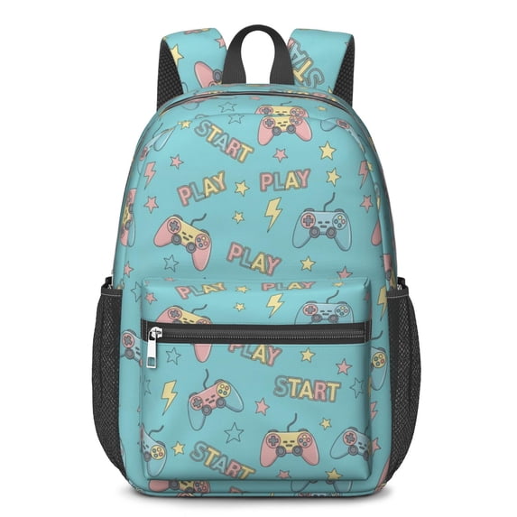 Game Controller Blue Pattern 17" School Backpacks for Teens,Waterproof Oxford Fabric,S-Shape Padded Straps for School,Travel,Hiking,Camping