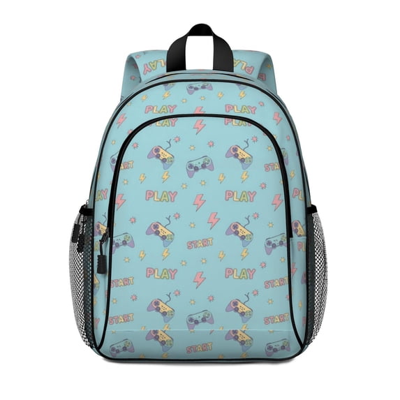 Game Controller Blue Pattern Backpack for School, Cute School Bag with Adjustable Shoulder Straps and Padded Back, 15"x11.42"x5.5"