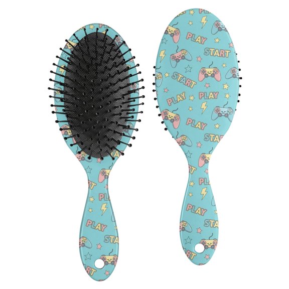 Game Controller Blue Pattern Brush, Detangling Hair Brush,Oval Paddle Hair Brush, Air Cushion Design Gifts for for Men Women Kids