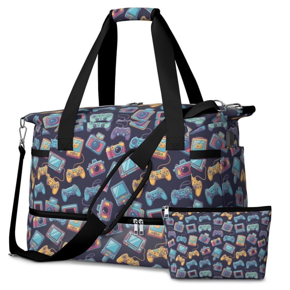 Game Controller Blue Pattern Gym Duffel Bag 2 Piece Set, Travel ...