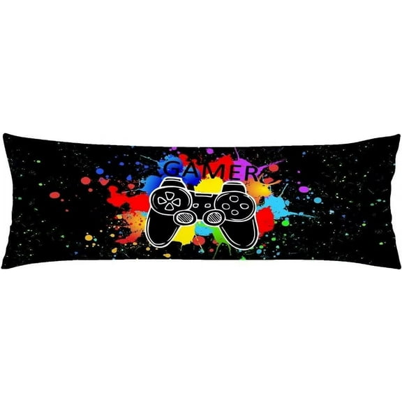 Game Controller Body Pillow Cover for Boys Gifts Gamer Gaming Pattern Pillow Case Protector with Zipper Decorative Long Pillowcases Soft Cushion Covers for Bedroom,Couch,Sofa 20"x54",Black