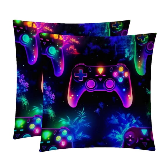 Game Controller Chair Pillow Covers Set with Unique Patterns for Bed and Throw Pillows - Sizes 16x16, 18x18, 20x20 Inches for Various Occasions - Set of 2 Items