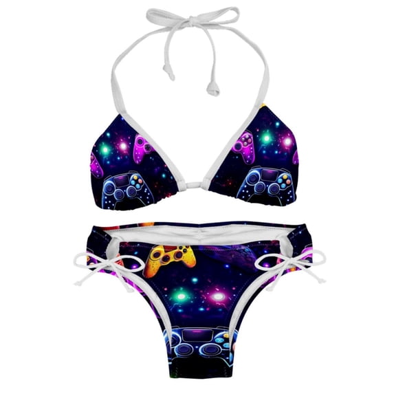 Game Controller Chic One-Piece Swimsuits Bikini Set: Detachable Sponge, Adjustable Strap, Two-Pack, for Pools and Beaches