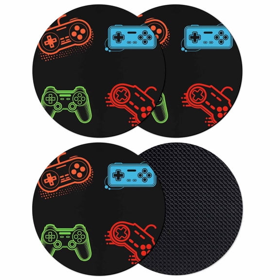 Game Controller Coasters Set of 4, Soft Absorbent Coasters for Drinks, Modern Art Gaming Handheld Black Non-Slip Cup Coaster Mat with Rubber Bottom for Home Kitchen Desk Coffee Bar Table Decor 4"