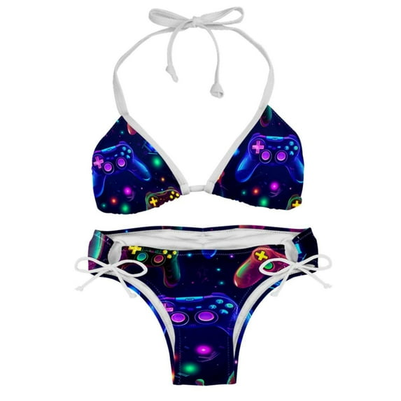 Game Controller Detachable Sponge Adjustable Strap Bikini Set Two-Pack - Ideal for Beach, Pool, Vacation