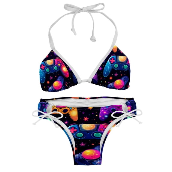 Game Controller Detachable Sponge Adjustable Strap Bikini Set Two-Pack Swim Suits - Ideal for Beach and Pool Scenes