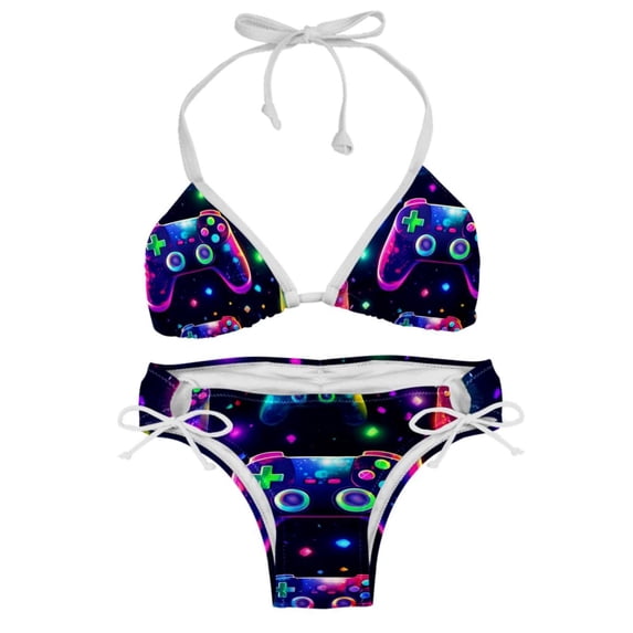 Game Controller Detachable Sponge Adjustable Strap Bikini Set Two-Pack Swim Suits - Ideal for Beach and Pool Scenes