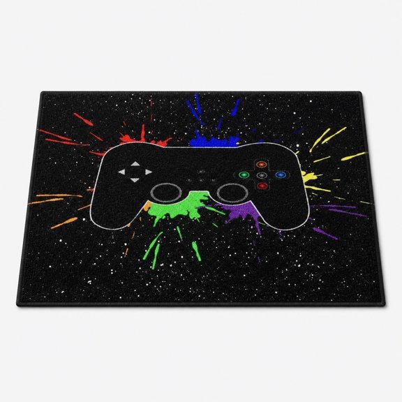 Game Controller Doormat, Colorful Gamepad Splatter Entryway Mat with Non-Slip Backing, Indoor Front Door Welcome Mat, Gaming Home Decor