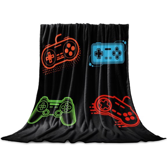 Game Controller Flannel Fleece Throw Blanket for Couch Chair Sofa Bed, Lightweight Soft Blanket for Women Men, Modern Art Gaming Handheld Black Warm Cozy Blankets for All Season 50" x 60"