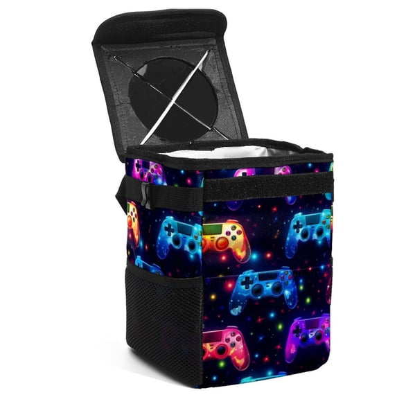 Game Controller Foldable Car Garbage Can with Lid, Leak-proof, Hanging Storage Bag - Trash Can for Car, Mini Trash Can