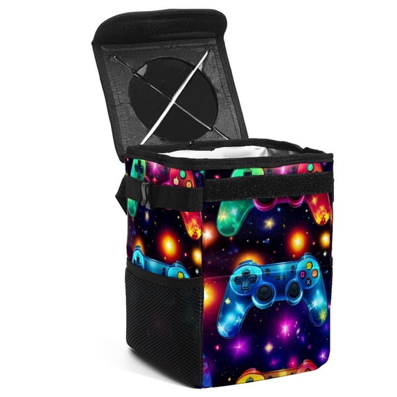 Game Controller Foldable Car Trash Can with Lid - Leak-proof Hanging Storage Bag for Car Trash Bin, Car Garbage Can