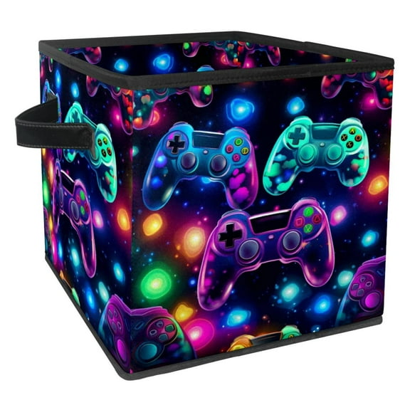 Game Controller Foldable Storage Baskets with Handle, 10.8"x10.5"x10.6" - Large Capacity Toy Box Storage Box
