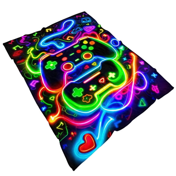 Game Controller Glowing Lines Print Soft Flannel Throw Blanket, Lightweight Warm for Sofa Bed Couch Office Travel, Ideal Gamer Gift for Family Friends