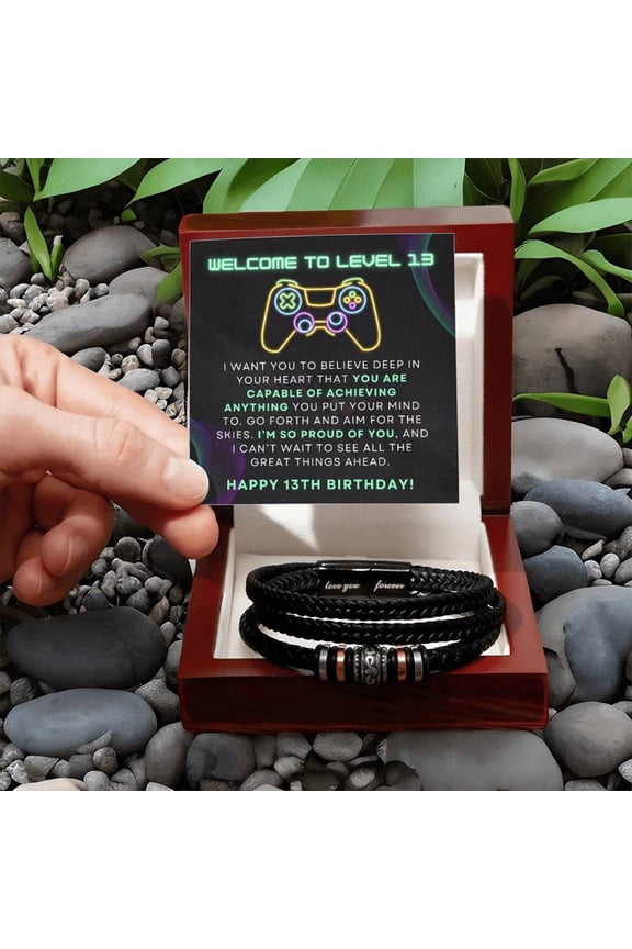 Game Controller Happy 13th Birthday Gift For Teen Boy Gamer Braided Vegan Leather Men Bracelet