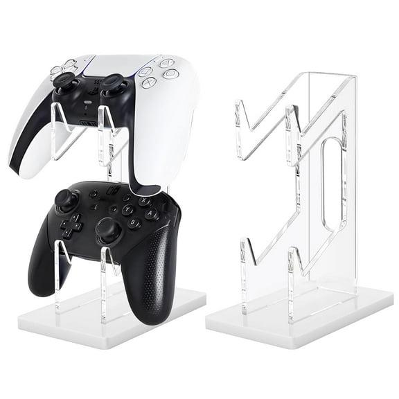 Game Controller Holder 2 Tiers - Universal Dual Controller Stand with Headphone Holder, Acrylic White Display Stand Compatible with Nintendo Switch Xbox PS5 PS4, Desk Mount
