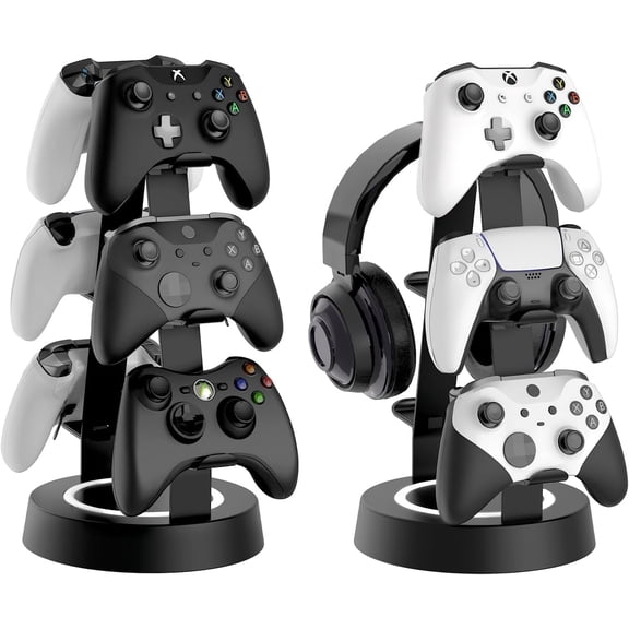 Game Controller Holder 3 Tier-Universal Headphone Stand for Desk, Aluminum Controller Stand Headset Holder Desk Storage Organizer Compatible with Xbox PS4 PS5 Switch PC Gaming Accessories(Black)