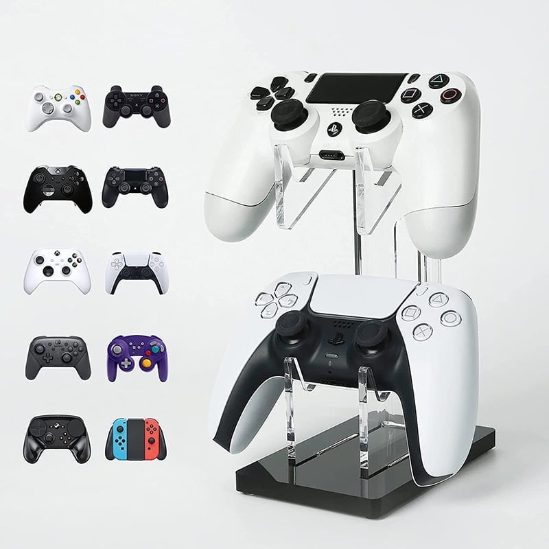 Game Controller Holder 3 Tiers - Universal Dual Controller Stand Headphone Holder, Acrylic Black Controller Display Stand Compatible with Nintendo Switch Xbox PS5 PS4, Desk Mounts for Controller