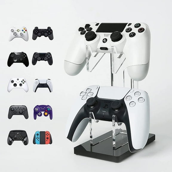 Game Controller Holder 3 Tiers - Universal Dual Controller Stand Headphone Holder, Acrylic Black Controller Display Stand Compatible with Nintendo Switch Xbox PS5 PS4, Desk Mounts for Controller
