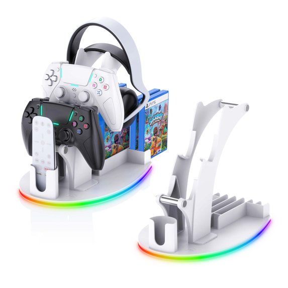 Game Controller Holder Headset Stand Compatible with Xbox PS5 PS4 Nintendo Switch Pro 2-Tier Colorful Controller Stand Gaming Accessories with 6-Games Organizer Headphone Holder