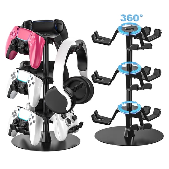 Game Controller Holder Stand 3 Tiers for Desk, Aluminum Alloy Rotatable Gaming Headset Stand for PS5/PS4/Xbox/Switch2/PS Controller/Headphone Holder for 9 Packs Controller