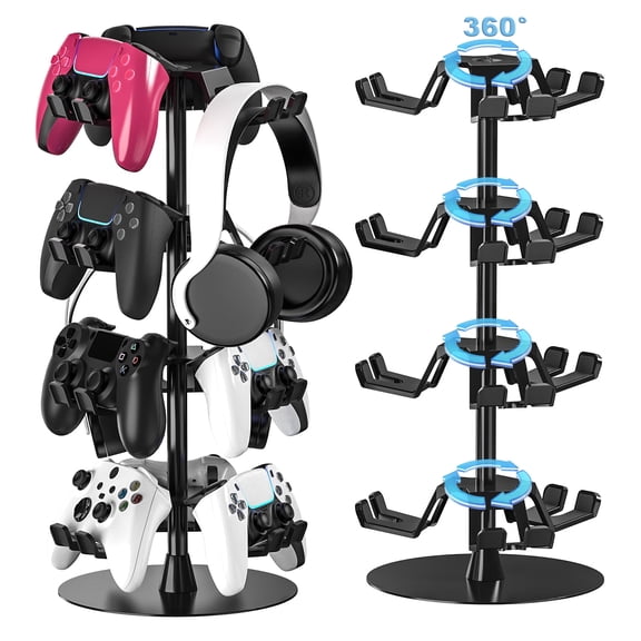 Game Controller Holder Stand 4 Tiers for Desk, Aluminum Alloy Rotatable Gaming Headset Stand for PS5/PS4/Xbox/Switch2/PS Controller/Headphone Holder for 12 Packs Controller