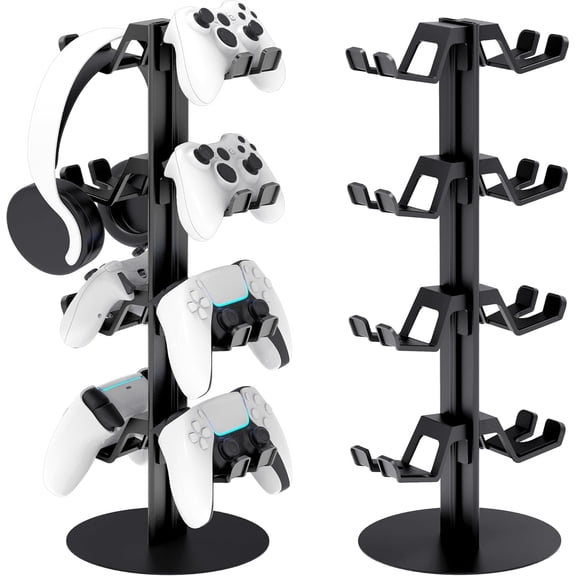 Game Controller Holder Stand Compatible with N-Switch 2 for PS5/4, 4 Tiers Aluminum Gaming Headphones Stand Headset Holders & Desk Mounts for 8 Packs Controller