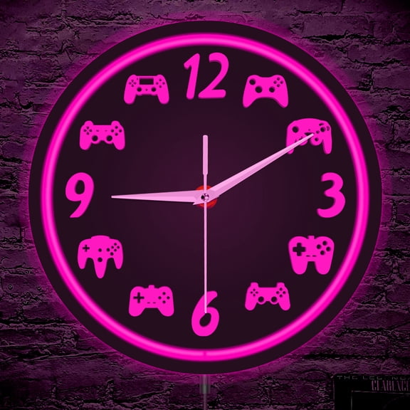 Game Controller Illuminated Wall Clock for Gamers Playroom Gaming Console Home Decor LED Neon Art Luminous Light Up Wall Clock