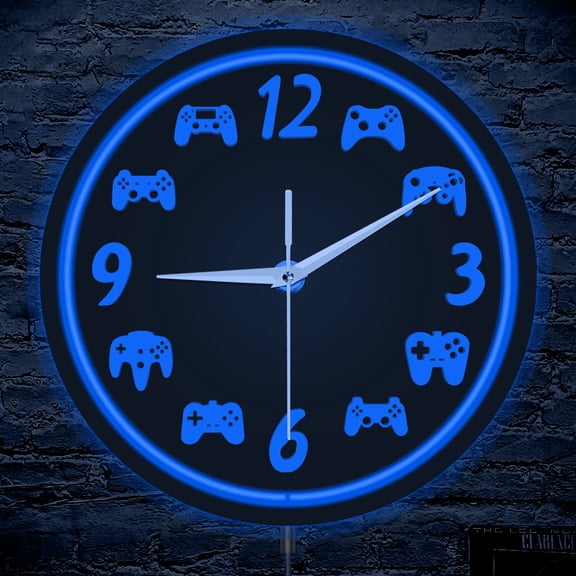 Game Controller Illuminated Wall Clock for Gamers Playroom Gaming Console Home Decor LED Neon Art Luminous Light Up Wall Clock
