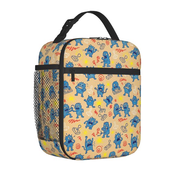 Game Controller Lunch Box Insulated Reusable Thermal Bag With Cartoon Monster Graffiti, Handheld Tote