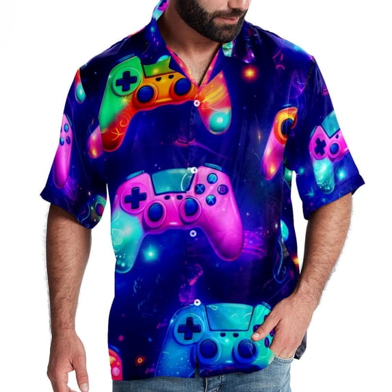 Game Controller Men's Casual Printed Hawaiian Poplin Button Down Short Sleeve Beach Shirt Unisex