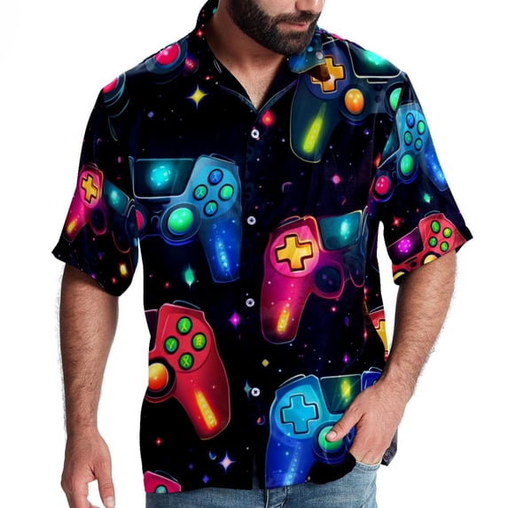 Game Controller Men's Short Sleeve Button Down Casual Beach Printed Shirts
