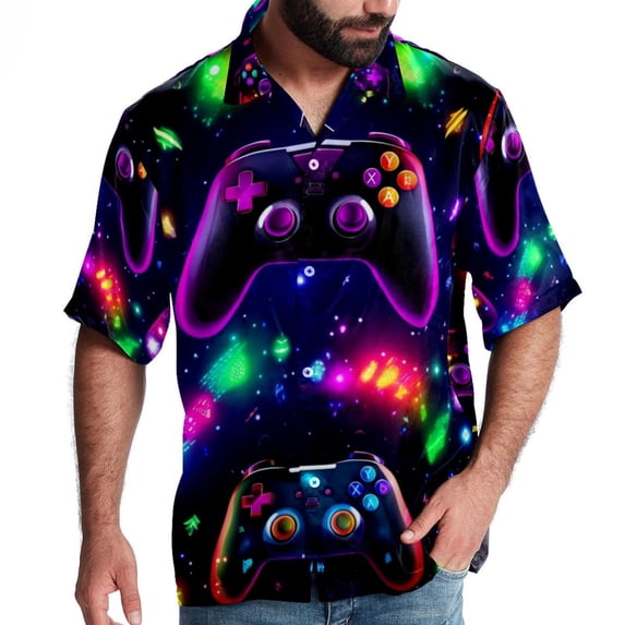 Game Controller Men's Short Sleeve Button Down Casual Beach Printed Shirts