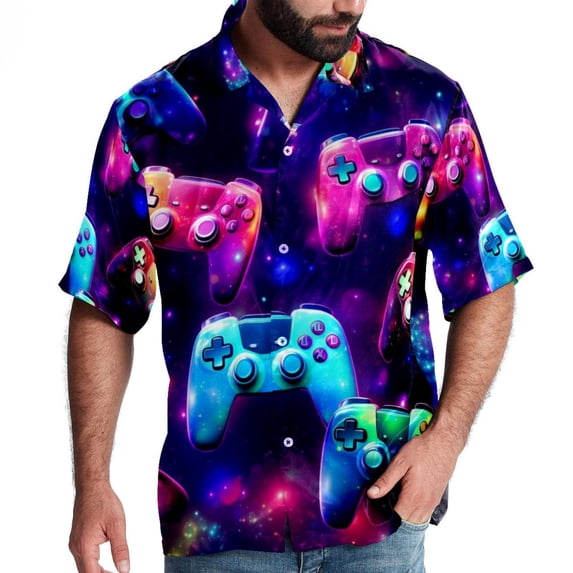 Game Controller Men's Short Sleeve Button Down Poplin Casual Beach Shirts