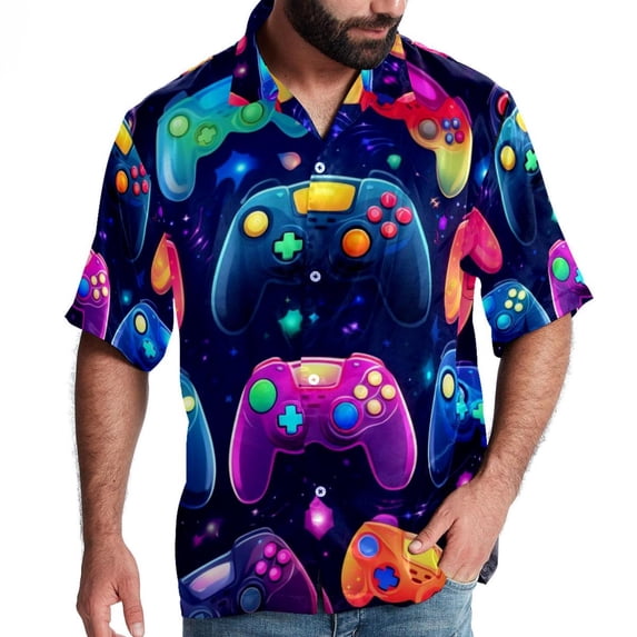 Game Controller Men's Short Sleeve Casual Printed Button Down Beach Shirt Summer Unisex Top