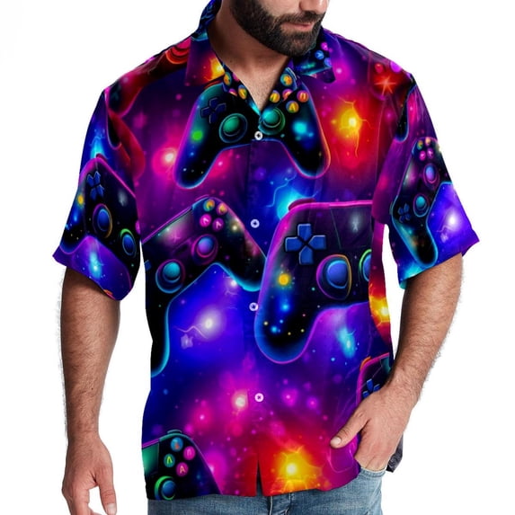 Game Controller Men's Short Sleeve Casual Printed Button Down Beach Shirt - Summer Unisex Top