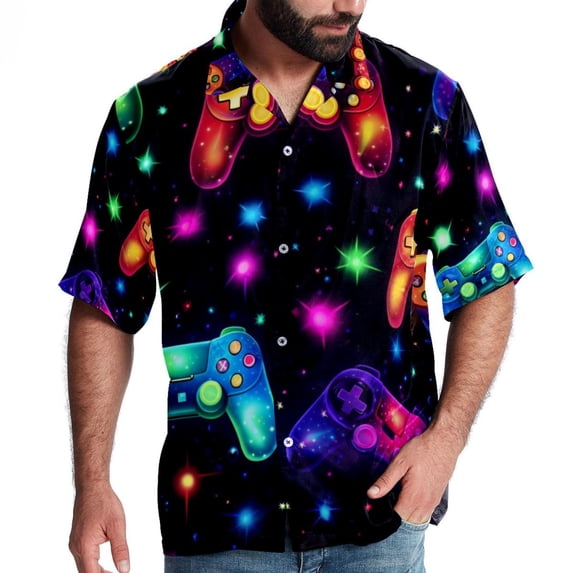 Game Controller Men's Short Sleeve Poplin Beach Shirts, Casual Printed Button Down Summer Hawaiian Shirt - Unisex