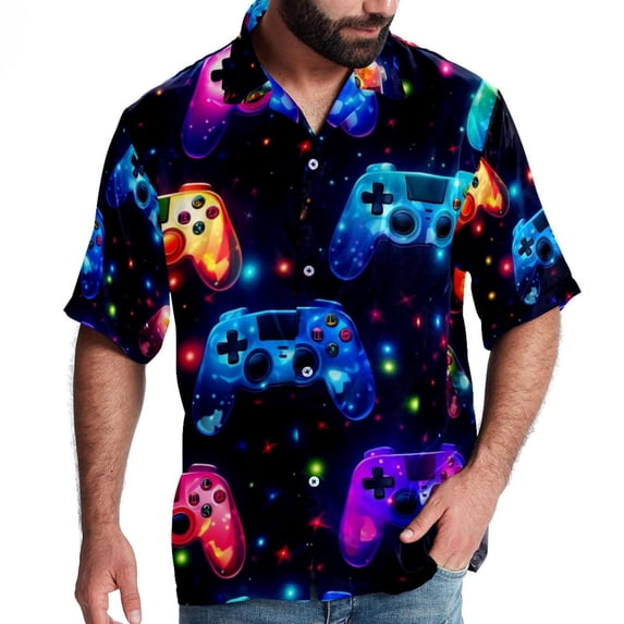 Game Controller Men's Short Sleeve Poplin Shirt with Spread Collar Tops, Casual Printed Button Down, Summer Beach Shirt for Men - Unisex, Stylish Men's Shirts