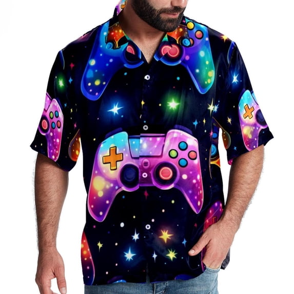 Game Controller Men's Short Sleeve Poplin Shirt with Spread Collar Tops, Casual Printed Button Down, Summer Beach Shirt for Men - Unisex, Stylish Men's Shirts